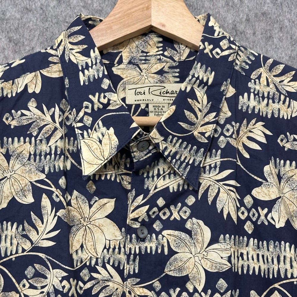 Tori Richard Honolulu Mens XL Cotton Lawn Hawaiian Shirt Blue Floral Aloha USA